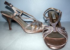 Nina Champagne Satin with Rhinestones Sling Backs Size 8M