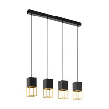 Image of Pendant Ceiling Light Colour Black Gold Square Shades Bulb GU10 4x5W Included