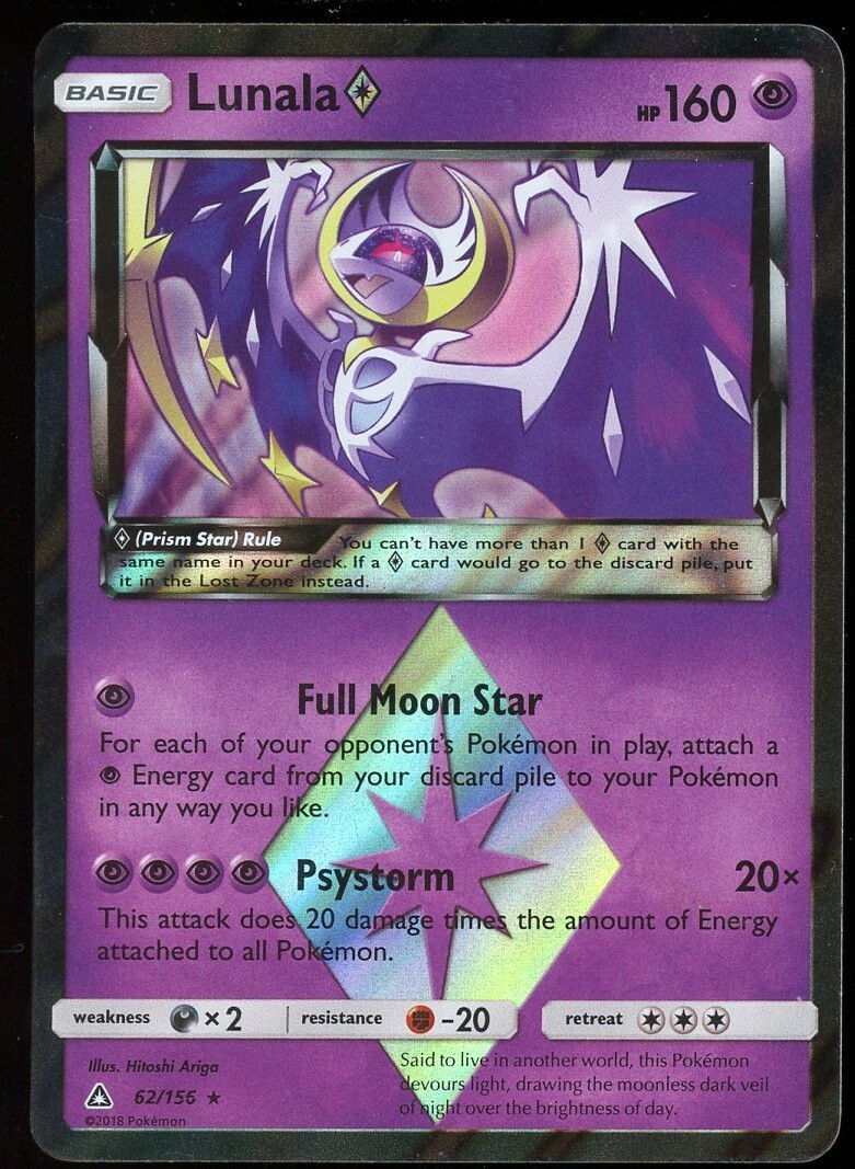 Lunala Prism - 62/156 - Holo Rare NM Pokemon TCG SM05 - Ultra Prism