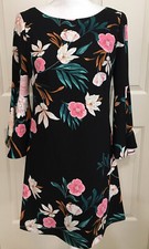 NWT Eliza J size 6 black pink white floral long bell sleeve dress $118 