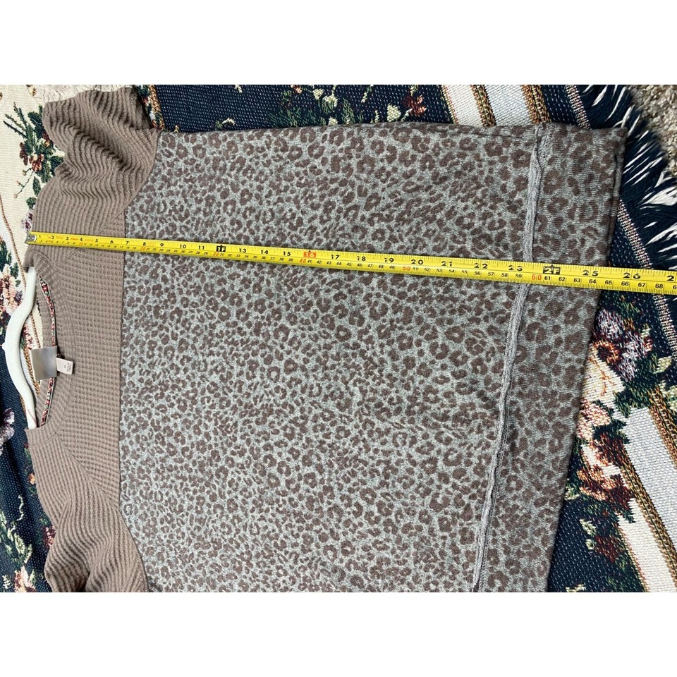 Knox Rose Leopard Sweater Womens Size Medium Brown Mix Media Waffle