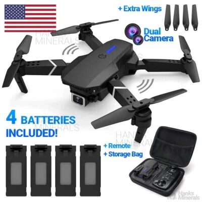 HANKS MINERALS Drone 2025 4K HD Dual Camera WiFi FPV RC Foldable Quadcopter + 4 Batteries