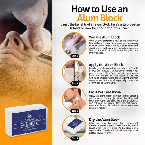 Aftershave Alum Block for Men Shaving, Antiseptic Stone Blood Stopper - Picture 3 of 7