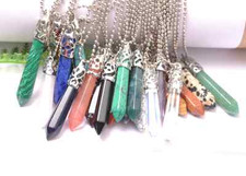 Natural Gemstones Hexagonal Pointed Reiki Chakra Pendant Beads Necklace 64X10MM