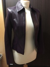 Italian Florence Soft Leather Jacket, Short Fit, Zipper Front, Aubergine, Sz Xs