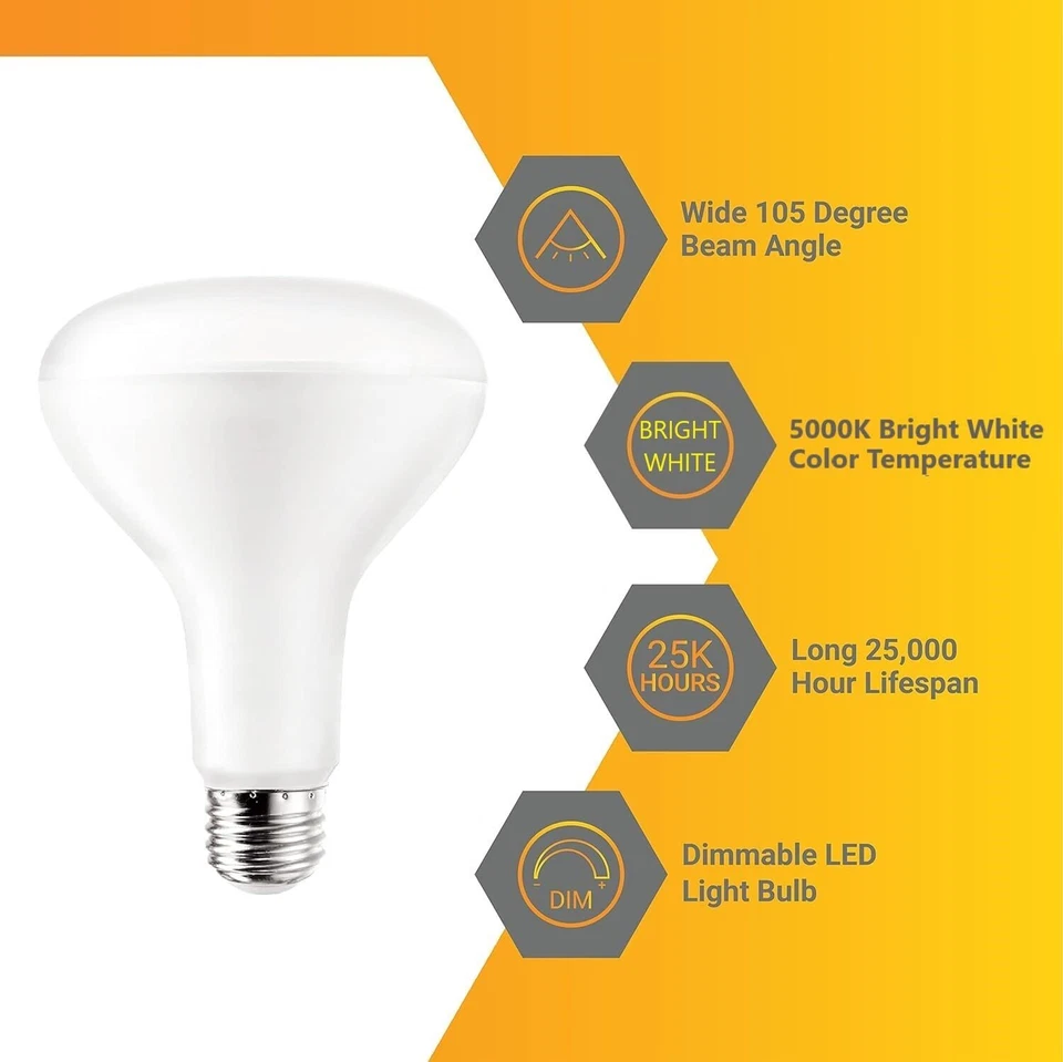 Diodesy 4PK BR30 LED Reflector Light Bulb Indoor Light 11W 65W, 5000K 920LM, E26 - Image 2 of 4