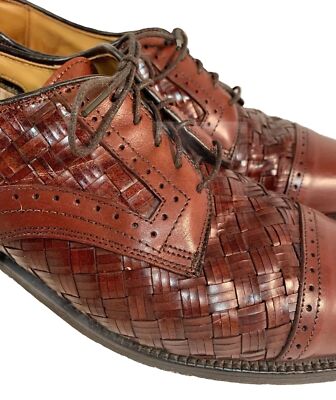 Allen Edmonds Crandon Woven Brown Leather Oxfords Size 7E Allen Edmonds Crandon Brown Cap Toe/Weave Oxfords USA Mens  main image 3