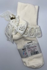 Vtg 90s McCubbin for Kids Youth Girls Dress Socks Ruffle Cream 7-8x Ankle Cuff