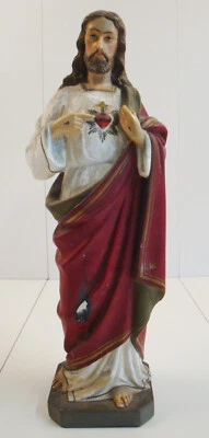 Antik Kunst Figur Jesus Christus Flammendes Brennendes Herz Gipsfigur Skulptur - Bild 1 von 4