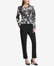 /LX032/ DKNY Floral-Print Short Peplum Scuba Jacket Gray Multi Sz 6 139