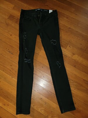 Hollister Junior Girls Black Denim Destroyed Low Rise Super Skinny Jeans  Size 9R