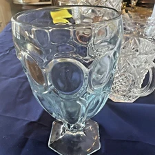 Fostoria Moonstone Light Blue, Thumbprints: Iced Tea Glass, 6 1/2" Tall @235