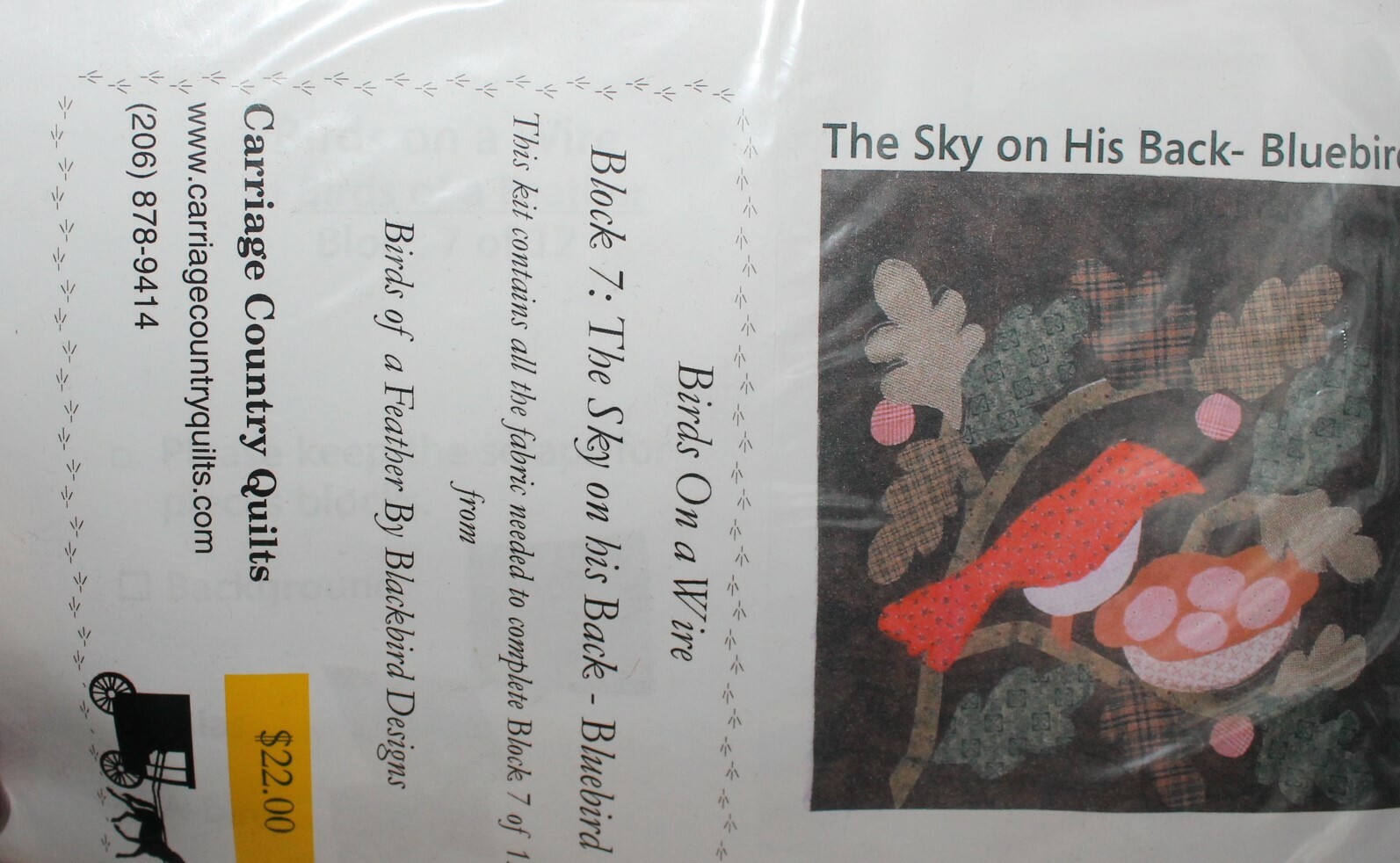 Primitive Quilt Kit # 7 The Sky on His Back Bluebird Birds of a Feather |  eBay
