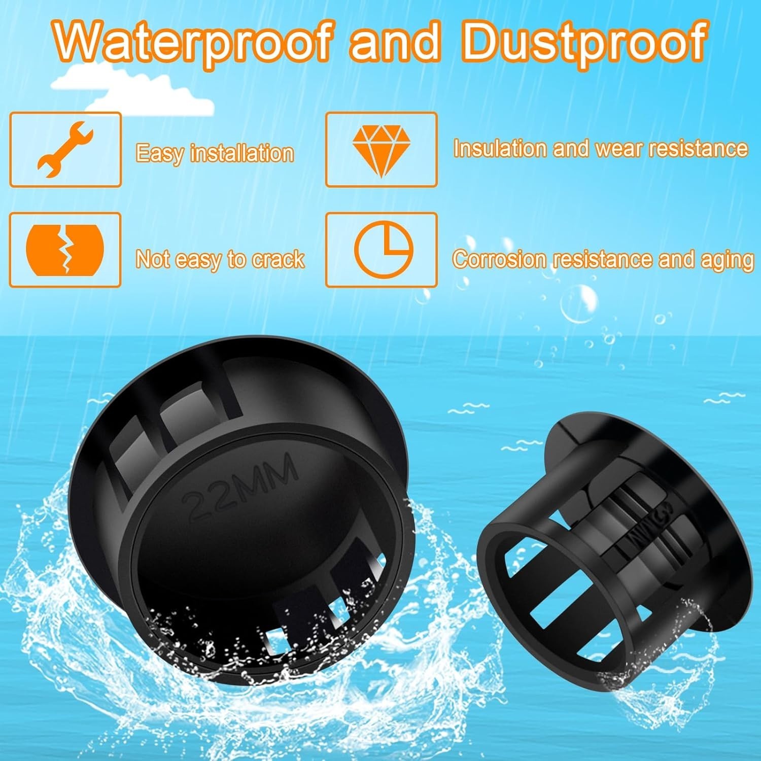 Plastic Hole Plug Set Black 200Pcs 9 Sizes Round Cap Cover Nylon Screw Cabinet..