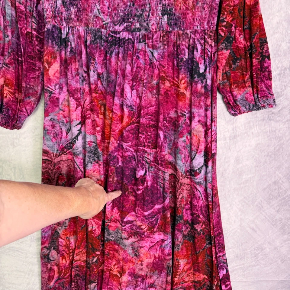 Soft Surroundings Maxi Dress Dark Floral Bohemian Women's sz L smocked romantic - Image 3 of 4