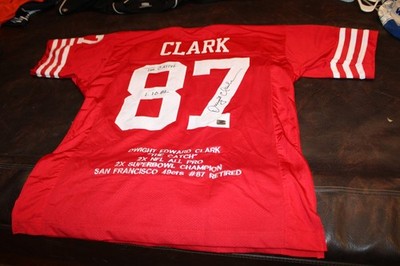 Dwight Clark Autographed Jersey 49er Embroidered ''The Catch'' Storage Auction Fin