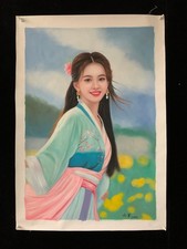 Chinese Hand Painted "Beautiful Woman" Canvas Oil Painting By Leng Jun 冷军 4855