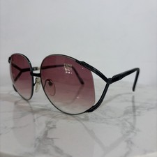 Vintage Emotion Oversized Round Black Metal Sunglasses Rose Gradient Lens G26