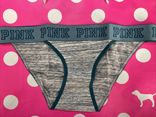 NEW 2016 Victoria's Secret PINK Wide Logo Band Bikini Panty L Panties Gray