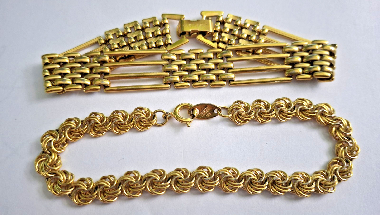 2 Vintage TRIFARI Bracelets Chain Link Gold Tone
