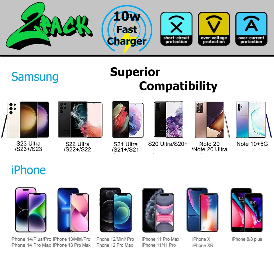 2 Pack Wireless Fast Charger Stand Dock Cradle for Apple iPhone Samsung Galaxy - image 2 of 4