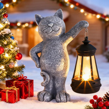 Solar Garden Statues Cat Decor Outdoor Garden Cat Figurines Lights Birthday Gift