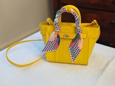 Mulberry Micro Zip Bayswater Yellow croc Embossed includes Hermes Twilly