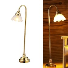 Miniature Golden Shade Battery Powered LED Lamp for Dollhouses Decoration 1/12