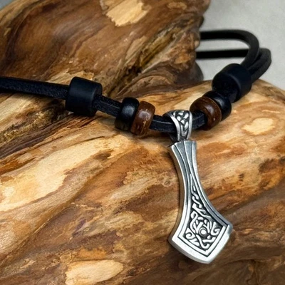 Wikinger Leder Kette Thorshammer Mjölnir Halskette Herren Damen Surferkette - Bild 1 von 4