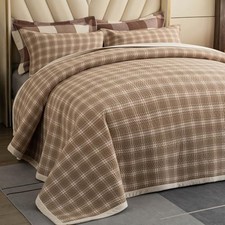 Cotton Plaid Quilt Set, Ultra Soft 3 Pieces KING/CAL.KING 108"x96" Grid-beige