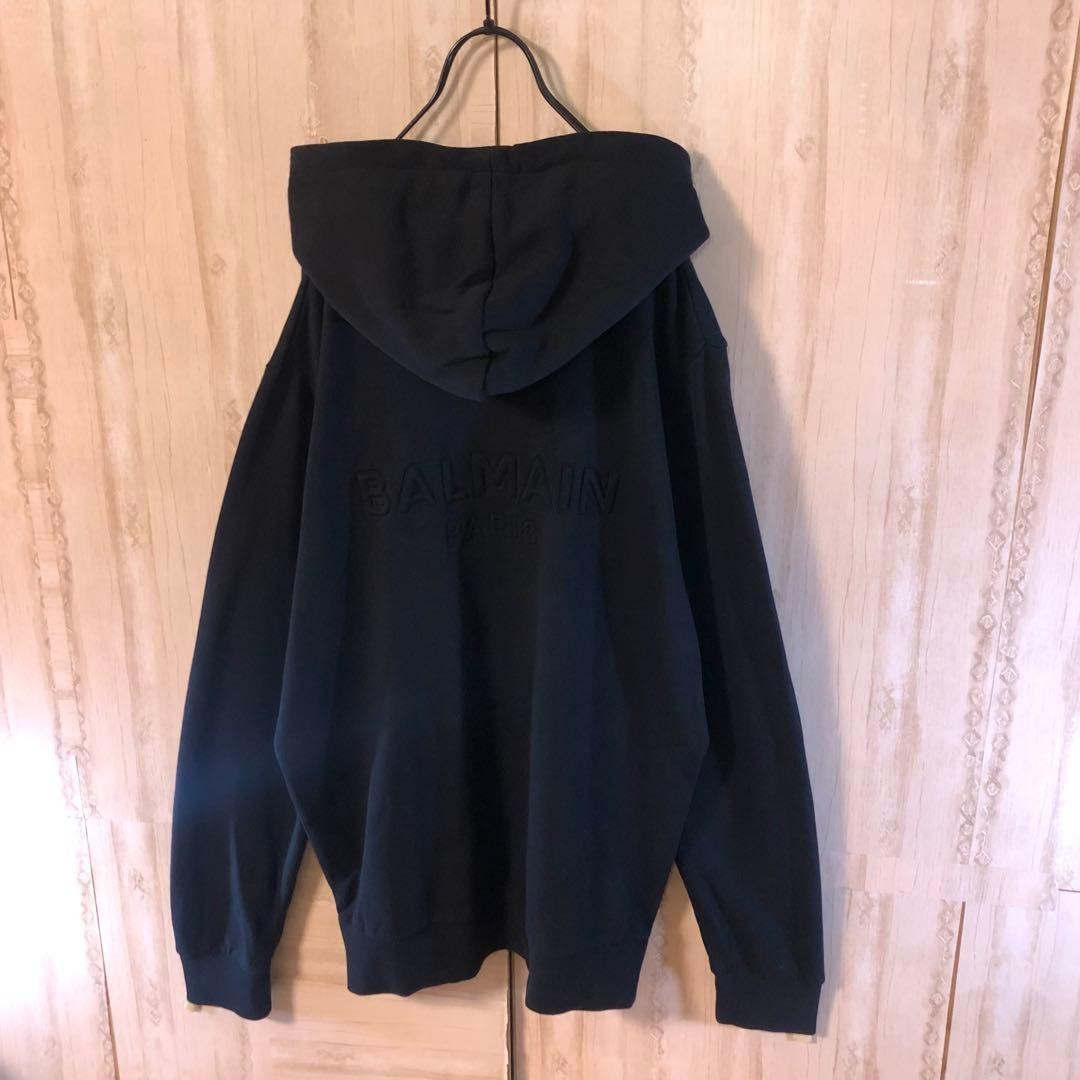 USED BALMAIN HOODIE WITH EMBOSSED LOGO ON THE BACK AND SIDE ZIPPER. GOOD image 4