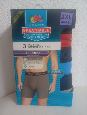 Pack of 3 Mens Fruit of the Loom Tag Free Boxer Briefs 2XL Tri-Cool Breathable