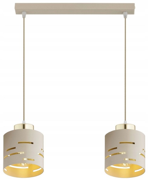 Pendelleuchte Wohnzimmer 2-Flammig Beige Gold E27 L:40 Cm HäNgelampe Esszimmer-image