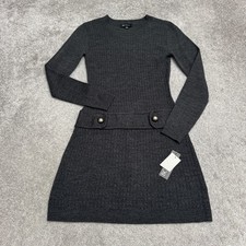 BCX Downtime A-Line Sweater Dress Womens Small smoke Gray Crew Neck Acrylic NWT