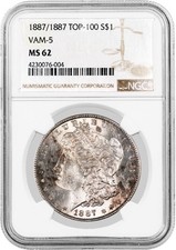 1887/1887 $1 Morgan Silver Dollar Top 100 VAM 5 Doubled Date NGC MS62 Coin