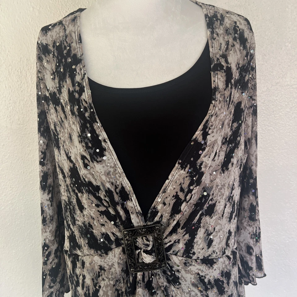 Top Elementz Mujer Elegante Brillante 2 Capas Negro/Beige Talla 3X Babydoll Elástico Foto 2 de 4