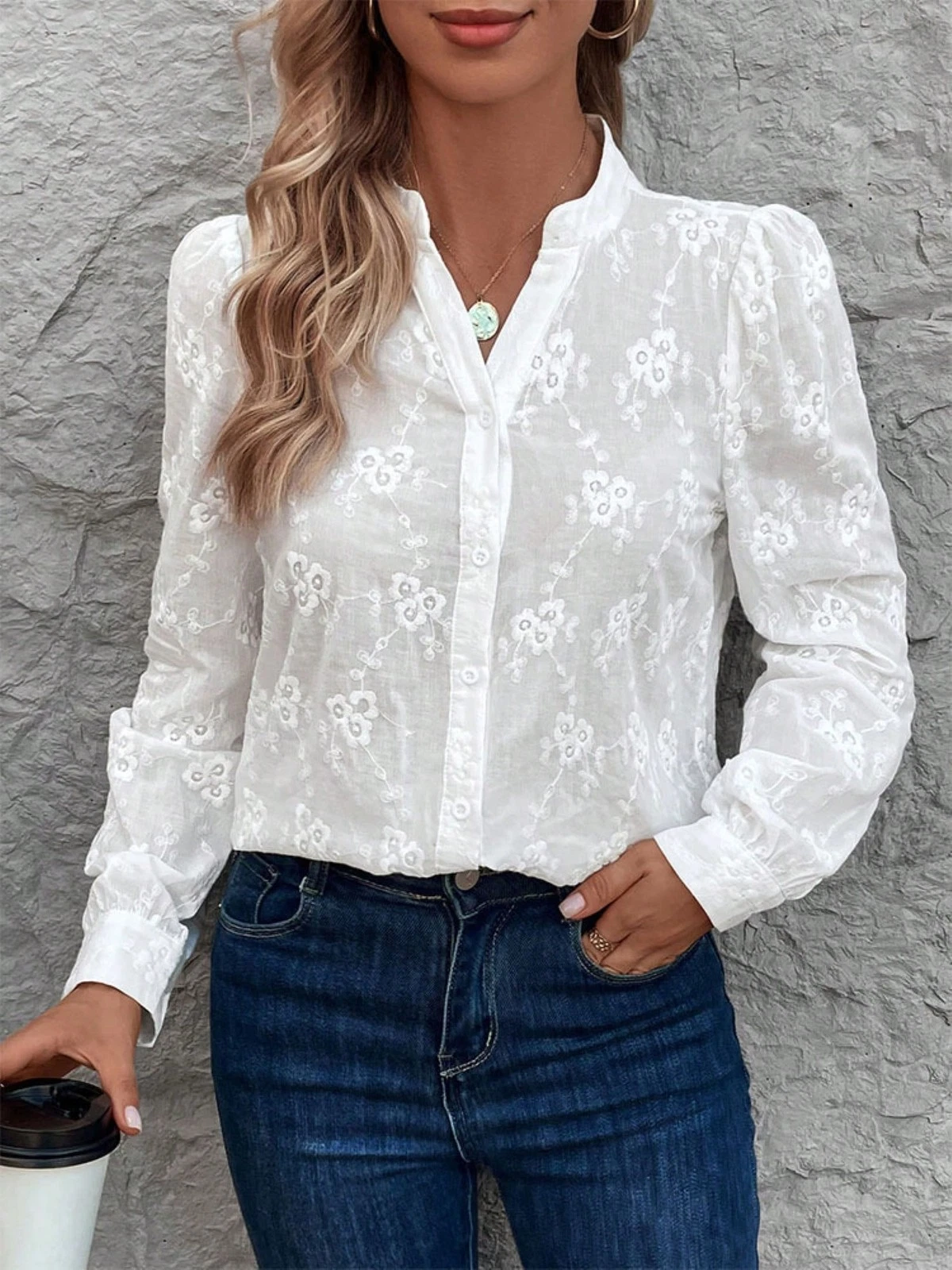 Women's Floral Embroidered Button Up Blouse With Long Sleeves
Opens in a new window or tab
