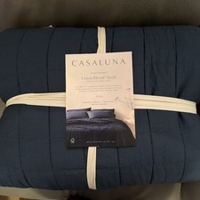 Casaluna King Heavy Weight Linen Blend Quilt Dark Blue NWT