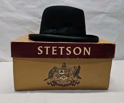Stetson Royal Deluxe Black Fur Felt Men's Homburg Hat.Sz 7 1/4 W/ Box Excellent - Picture 2 of 9