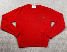 Vintage Izod Lacoste Sweater Kids Size 14 Red Orlon Acrylic V Neck Pullover 80s
