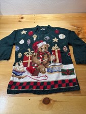Vintage 90s Women's Tiara International Christmas Presents Bear Knit Sweater L