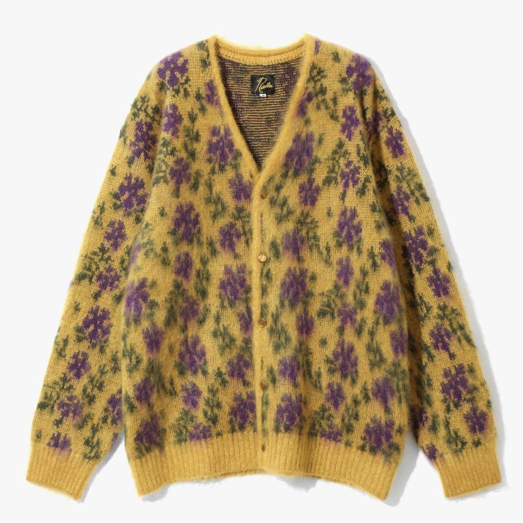 Needles Mohair Cardigan M size FLOWER design Purple Yellow Needles Mohair Cardigan M size FLOWER design Purple Yellow
