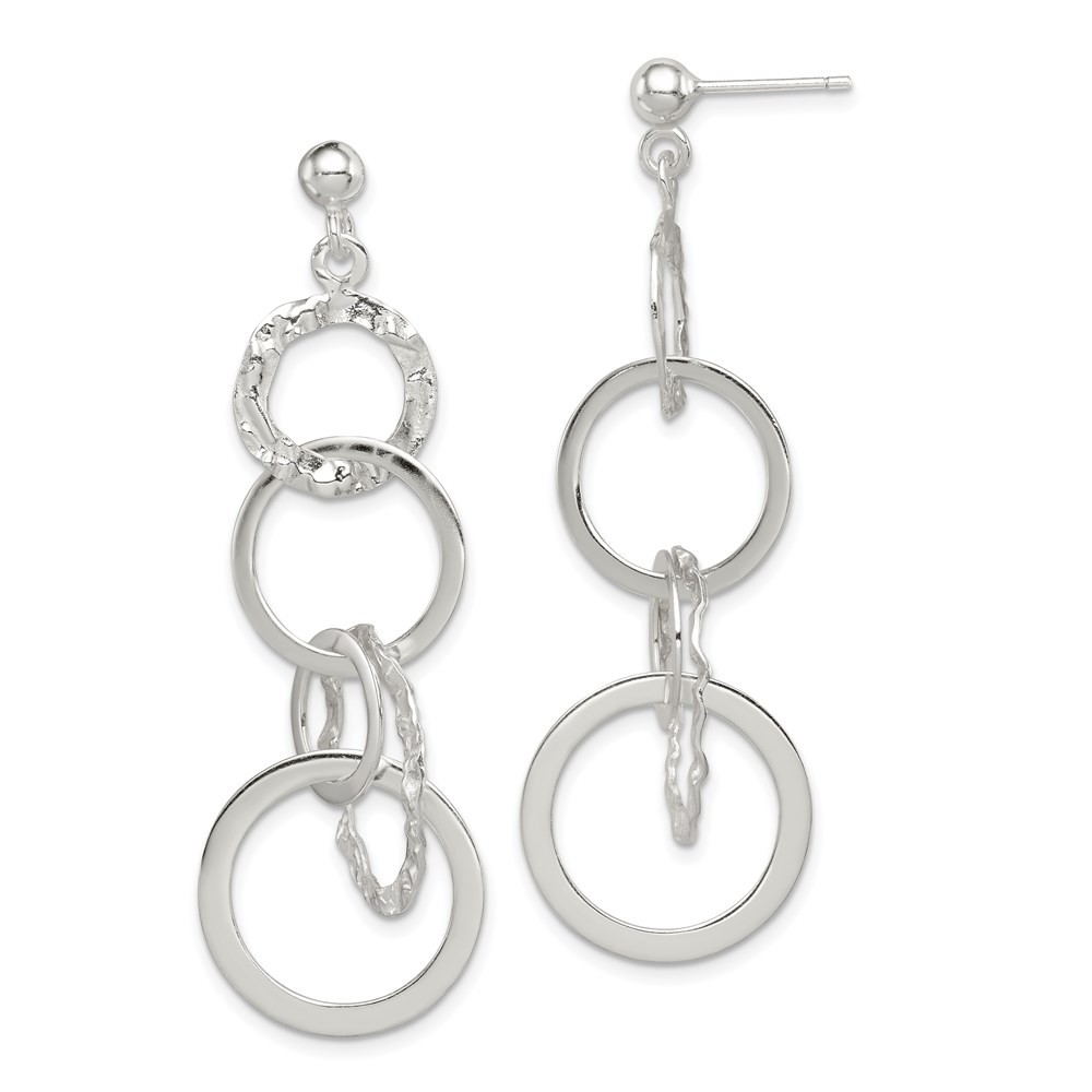 Sterling Silver Polished and Hammered Circles Post Drop & Dangle Earrings 3.51gm