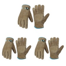 HANDLANDY 3 Pairs Winter Work Gloves for Men Women, Leather Work Gloves