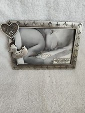 Fetco Home Decor Pewter Silver BABY Picture Frame with Hanging Charms EUC