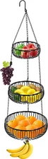 Simple Houseware Adjustable Metal Hanging Fruit Basket, Oblate, Black, 11" W X 1