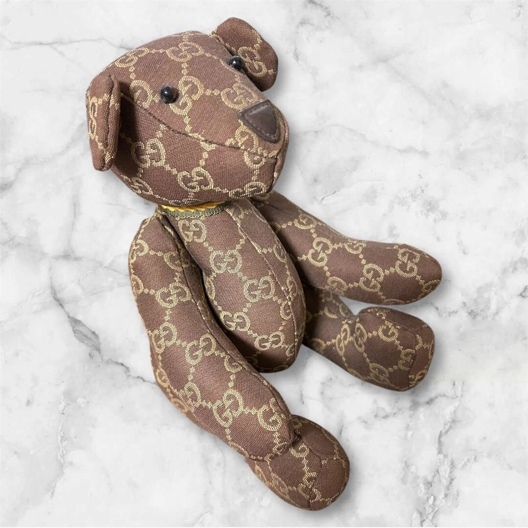 Peluche ours en peluche Gucci logo GG toile coton couleur marron sans boîte occasion