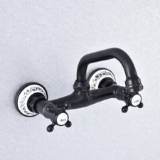 Black Brass Wall Mounted Bathroom Vessel Sink Tap Faucet Tub Mixer Tap Qsf729