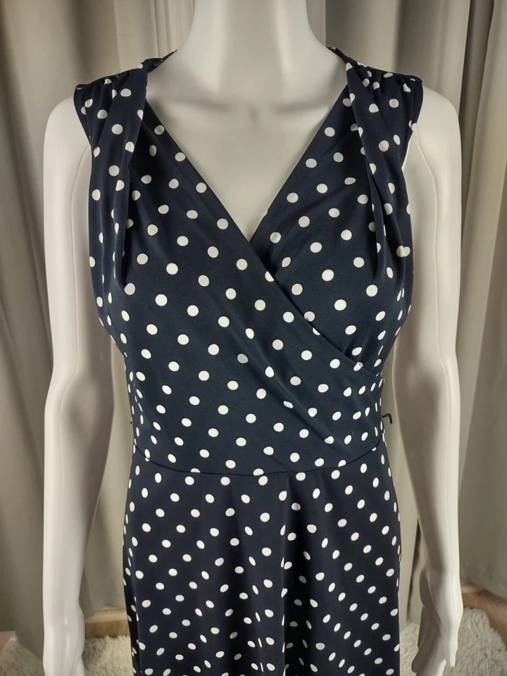 Jones New York Womens Black White Polka Dot V-Neck, Sleeveless Midi Dress Size S - Image 2 of 4