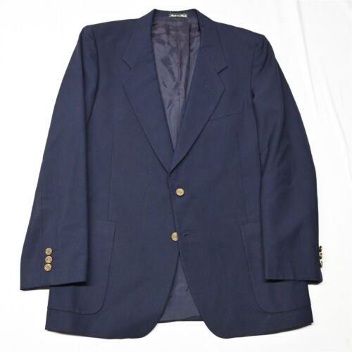 Conte di Roma 42R Navy Blue Gold Button 100% Wool Italy Blazer Jacket Sport Coat